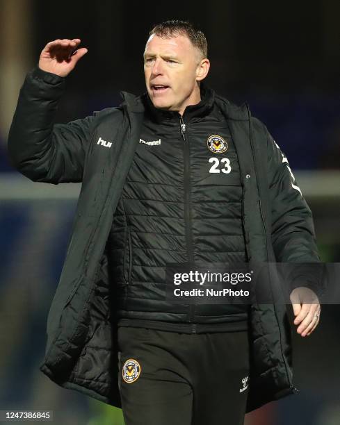 Newport County manager Graham Coughlan during the Sky Bet League 2 match between Hartlepool United and Newport County at Victoria Park, Hartlepool on...