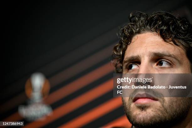 Manuel Locatelli of Juventus during a press conference ahead of their UEFA Europa League knockout round play-off leg two match against FC Nantes at...