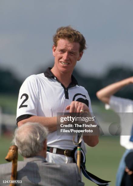 British cavalry officer Major James Hewitt during the Gulf Trust polo match at the Royal Berkshire Polo Club on 16th July 1991.
