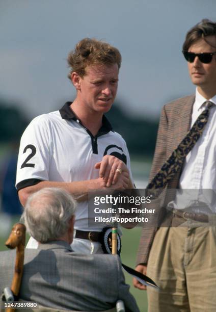 British cavalry officer Major James Hewitt during the Gulf Trust polo match at the Royal Berkshire Polo Club on 16th July 1991.