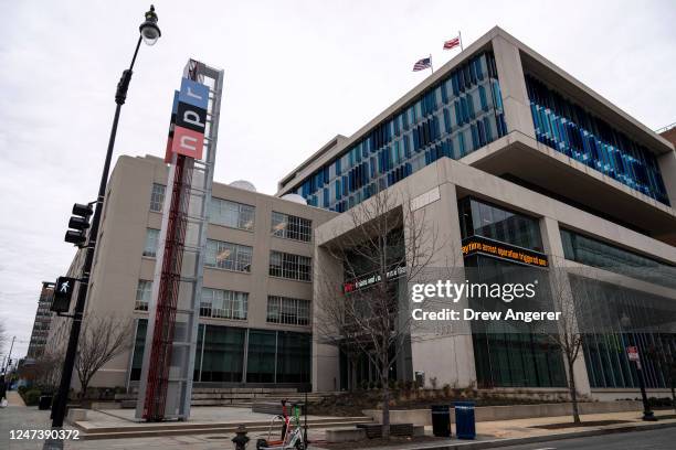 View of the National Public Radio headquarters on North Capitol Street February 22, 2023 in Washington, DC. NPR CEO John Lansing announced in a memo...