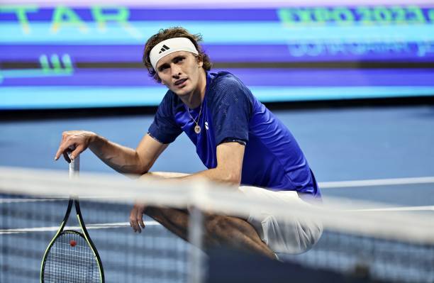 Andy Murray of Britain in action against Alexander Zverev of Germany during the Qatar ExxonMobil Open 2023 Tennis Tournament Men's singles round...