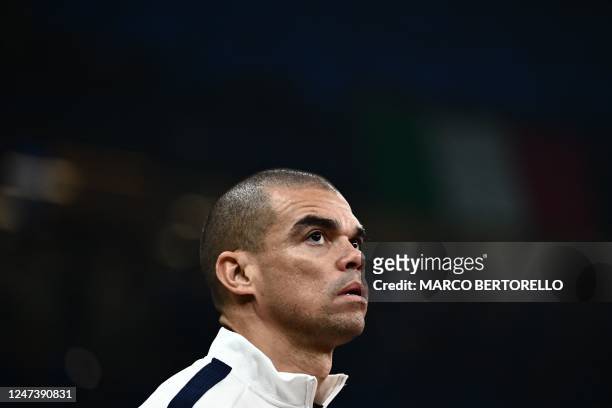 Porto's Portuguese defender Pepe warms up prior to the UEFA Champions League round of 16 first leg football match between Inter Milan and FC Porto,...