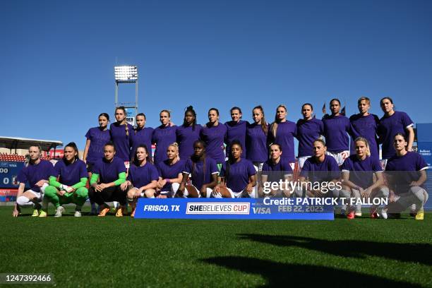 Canadian womens national soccer team wears "Enough Is Enough" shirts in protest for equal pay ahead of the 2023 SheBelieves Cup soccer match between...