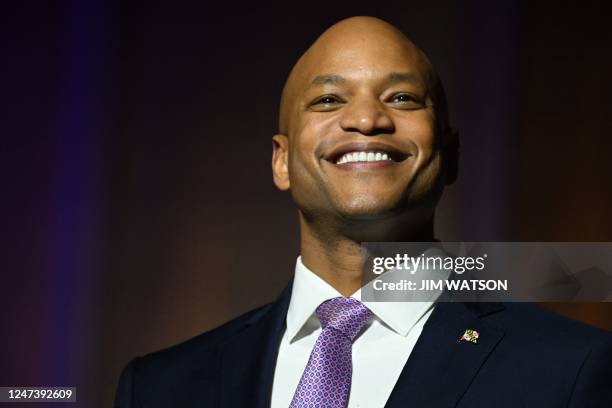 Maryland Governor Wes Moore looks on during an event with US Vice President Kamala Harris, not pictured, on the administration's efforts to lower...