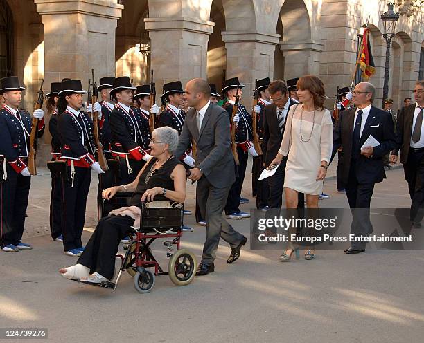 Pep Guardiola's parents Dolors Sala and Valenti Guardiola attend the delivery of gold medal of honour to Pep Guardiola as a recognition for his...