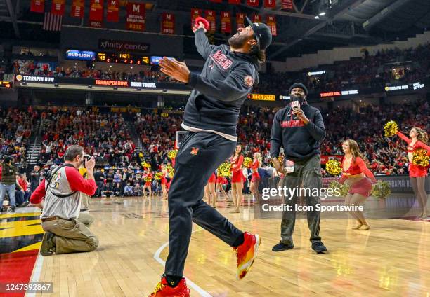 Former Maryland Terrapins player, Greivis Vásquez throws a T-Shirt to the crowd on during the Purdue Boilermakers game versus the Maryland Terrapins...
