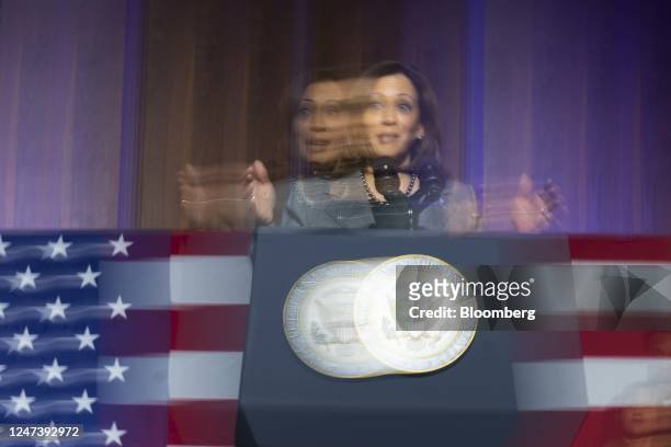 Vice President Kamala Harris speaks at Bowie State University in Bowie, Maryland, US, on Wednesday, Feb. 22, 2023. Harris announced people buying...
