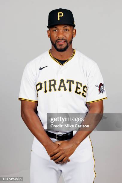 Miguel Andujar of the Pittsburgh Pirates poses for a photo during the Pittsburgh Pirates Photo Day at LECOM Park on Wednesday, February 22, 2023 in...