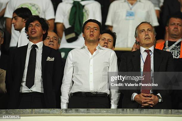 Italy Federation Vice President Demetrio Albertini, Florence's Mayor Matteo Renzi and President of the Italian Football Federation Giancarlo Abete...