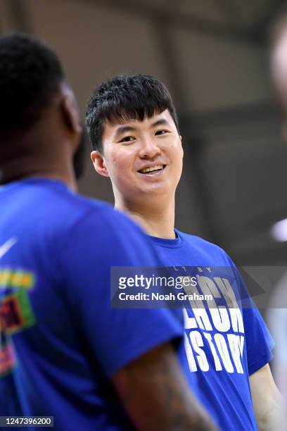 Hyun-Jung Lee of the Santa Cruz Warriors warms up before playing against the Austin Spurs during the NBA G-League game on February 22, 2023 at the...