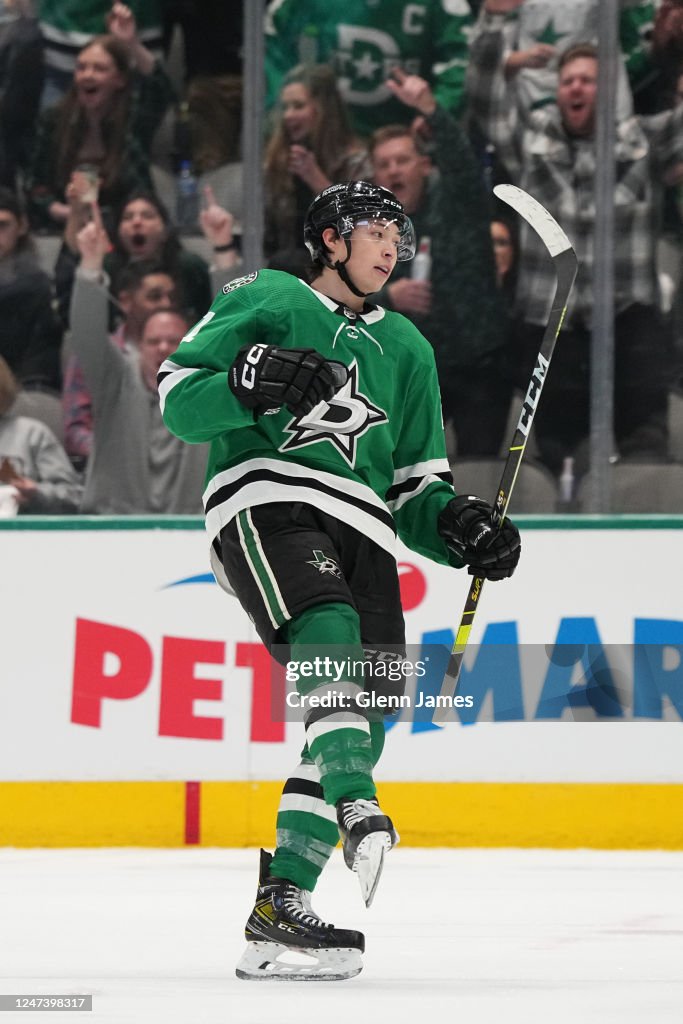 James Roderon Dallas Jason Robertson of the Dallas Stars celebrates a goal against the ...