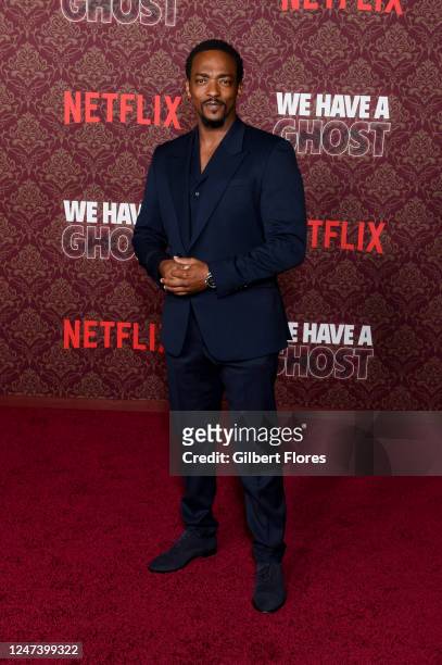 Anthony Mackie at the premiere of "We Have A Ghost" held at The TUDUM Theater on February 22, 2023 in Los Angeles, California.