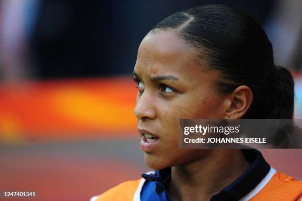 France's striker Marie-Laure Delie look on ahead of the Sweden vs France FIFA women's football World Cup match for third place in the southern German...