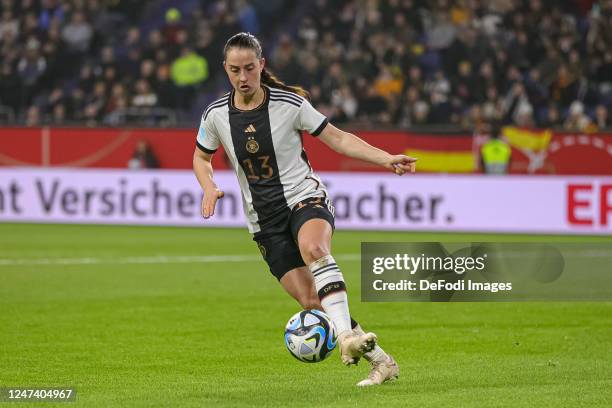 Sara Daebritz of Germany controls the ball during the Women's friendly match between Germany and Sweden at Schauinsland-Reisen-Arena on February 21,...