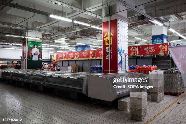 Frozen section are empty or sparely stocked at a Carrefour store in Wuhan. Carrefour entered the Chinese market in the year 1995 and expanded very...
