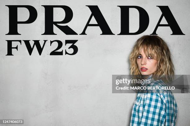 Actress and model Maya Hawke arrives to attend the presentation of Prada's Fall-Winter 2023-2024 Women's collection on February 23, 2023 during the...