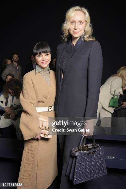 Christina RIcci and Gwendoline Christie in the front row at Fendi Fall 2023 Ready To Wear Runway Show on February 22, 2023 at Fendi's Showroom in...