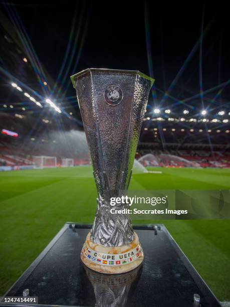 Europa League Trophy during the UEFA Europa League match between Manchester United v FC Barcelona at the Old Trafford on February 23, 2023 in...