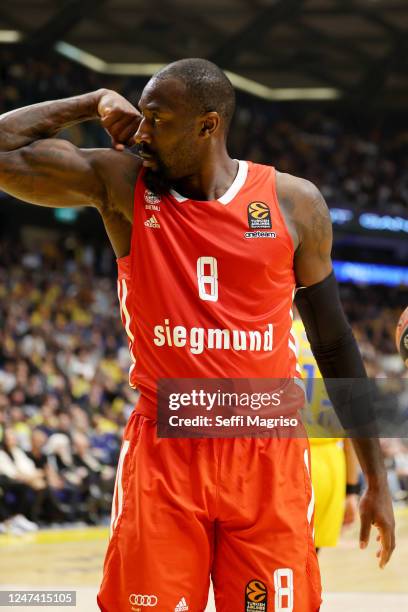 Othello Hunter, #8 of FC Bayern Munich in action during the 2022-23 Turkish Airlines EuroLeague Regular Season Round 25 game between Maccabi Playtika...