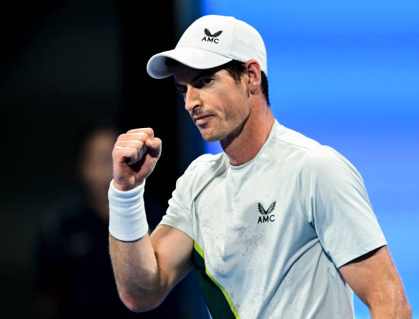 Andy Murray of Great Britain reacts during quarterfinal match against Alexandre Muller of France at the ATP Qatar Exxonmobil Open tennis tournament...