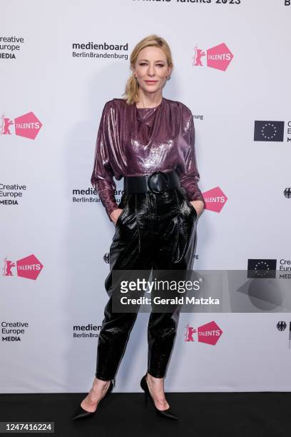 Cate Blanchett attends the Berlinale Talent Talk "Grand Orchestra: Conducting TÁR" during the 73rd Berlinale International Film Festival at HAU...