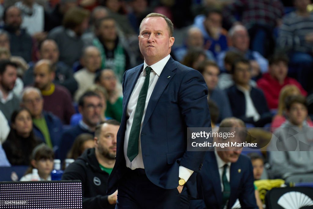 Coach Zalgiris Kazys Maksvytis, Head Coach of Zalgiris Kaunas looks on during the ...