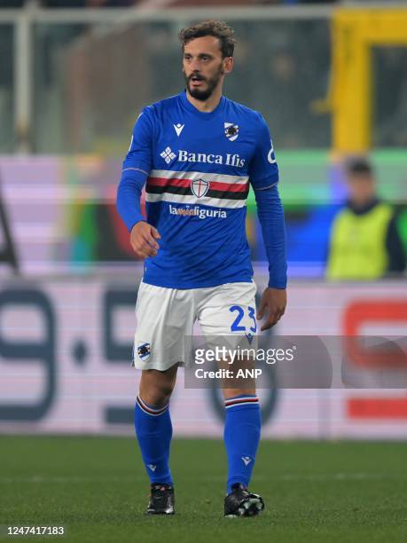 Manolo Gabbiadini of UC Sampdoria during the Italian Serie A match between UC Sampdoria v FC Internazionale Milan at Luigi Ferraris stadium on...