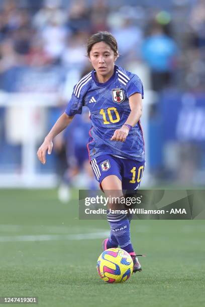 Mana Iwabuchi of Japan during the SheBelieves Cup match between Canada and Japan at Toyota Stadium on February 22, 2023 in Frisco, Texas.