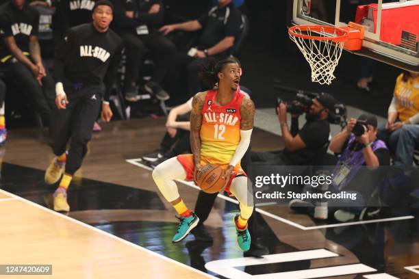 Ja Morant of Team Giannis drives to the basket during the NBA All-Star Game as part of 2023 NBA All Star Weekend on Sunday, February 19, 2023 at...