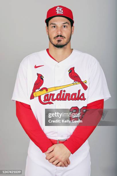 Nolan Arenado of the St. Louis Cardinals poses for a photo during the St. Louis Cardinals Photo Day at Roger Dean Chevrolet Stadium on Thursday,...