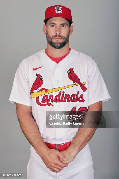 Paul Goldschmidt of the St. Louis Cardinals poses for a photo during the St. Louis Cardinals Photo Day at Roger Dean Chevrolet Stadium on Thursday,...
