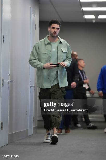 Georges Niang of the Philadelphia 76ers arrives to the arena before the game against the Memphis Grizzlies on February 23, 2023 at the Wells Fargo...