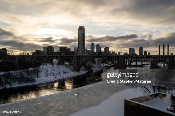 General view of downtown after a snowstorm on February 23, 2023 in Minneapolis, Minnesota. The winter storm has caused major travel disruption across...