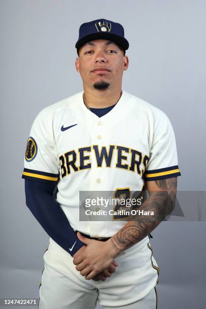 William Contreras of the Milwaukee Brewers poses for a photo during the Milwaukee Brewers Photo Day at American Family Fields of Phoenix on...