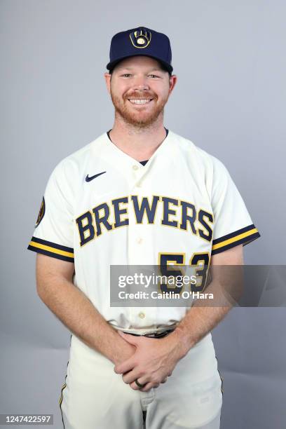 Brandon Woodruff of the Milwaukee Brewers poses for a photo during the Milwaukee Brewers Photo Day at American Family Fields of Phoenix on Wednesday,...