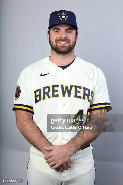 Bryse Wilson of the Milwaukee Brewers poses for a photo during the Milwaukee Brewers Photo Day at American Family Fields of Phoenix on Wednesday,...