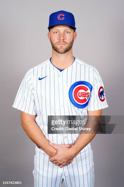 Brad Boxberger of the Chicago Cubs poses for a photo during the Chicago Cubs Photo Day at Sloan Park on Thursday, February 23, 2023 in Mesa, Arizona.