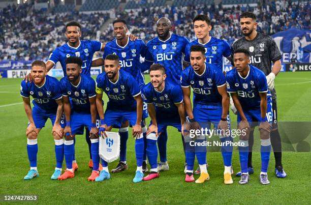 Saudi Arabias Al Hilal Saudi FC players pose for a group picture ahead of the AFC Champions League 2022 quarterfinals match between Al Hilal Saudi FC...