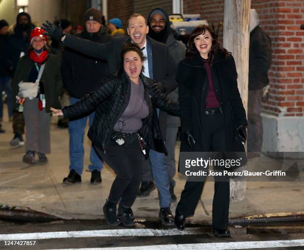 Donnie Wahlberg and Marisa Ramirez are seen on the set of "Blue Bloods" on February 23, 2023 in New York City.