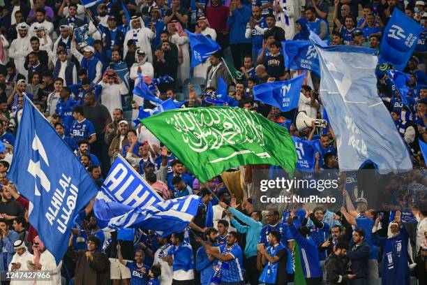 Fans of Saudi Arabias Al Hilal Saudi FC during the AFC Champions League 2022 quarterfinals match between Al Hilal Saudi FC and Foolad F.C at Al...