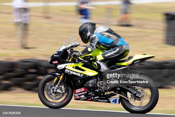 Harry Truelove of GBR on the Dynavolt Triumph during SuperSport Free Practice 2 at The 2023 FIM World Superbike Championship at The Phillip Island...