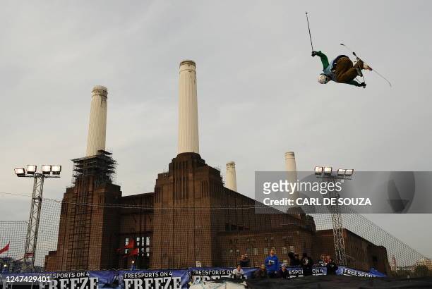 Skier is pictured as he takes part in a qualifying session at the Battersea power station, in London, on October 30, 2009. The session took place...
