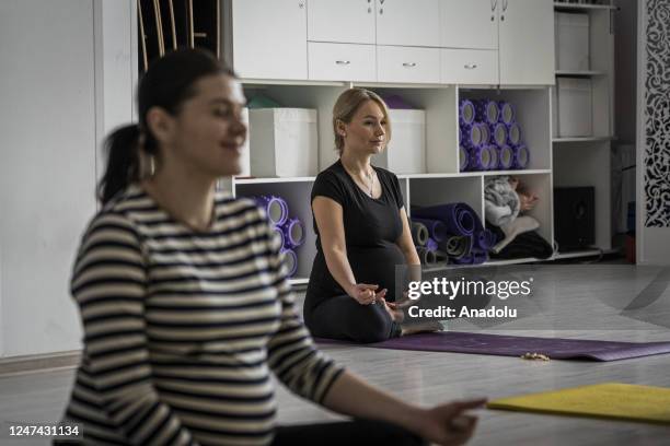 Yoga class for pregnant women in Lviv, Ukraine on February 7, 2023. Since the beginning of the war, this multidisciplinary space has served as a...