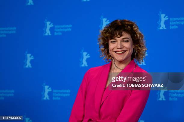 Austrian actress Thea Ehre poses during a photocall for the film "Bis ans Ende der Nacht" presented in competition of the Berlinale, Europe's first...