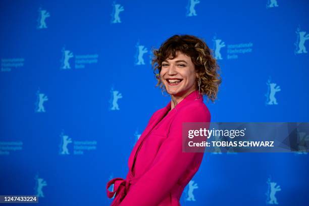 Austrian actress Thea Ehre poses during a photocall for the film "Bis ans Ende der Nacht" presented in competition of the Berlinale, Europe's first...