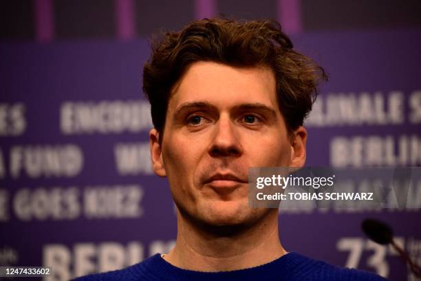 German screenwriter Florian Plumeyer looks on during a press conference for the film "Bis ans Ende der Nacht" presented in competition of the...