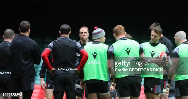 Wales' lock Alun Wyn Jones attends the captain's run at the Millennium Stadium also known as Principality Stadium, in Cardiff, on February 24 ahead...