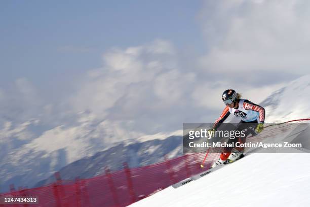 Marie-michele Gagnon of Team Canada in action during the Audi FIS Alpine Ski World Cup Women's Downhill Training on February 24, 2023 in Crans...