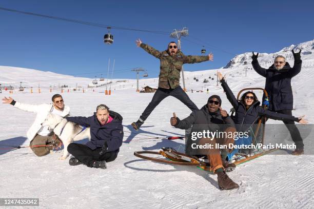 Film director Michael Youn is photographed for Paris Match with actors Rayane Bensetti, Ludovik Day, Lucien Jean-Baptiste, Helena Noguerra and...